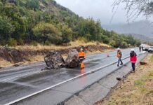 MOP O’Higgins realiza labores de limpieza por desprendimiento de rocas en ruta del ácido H-35